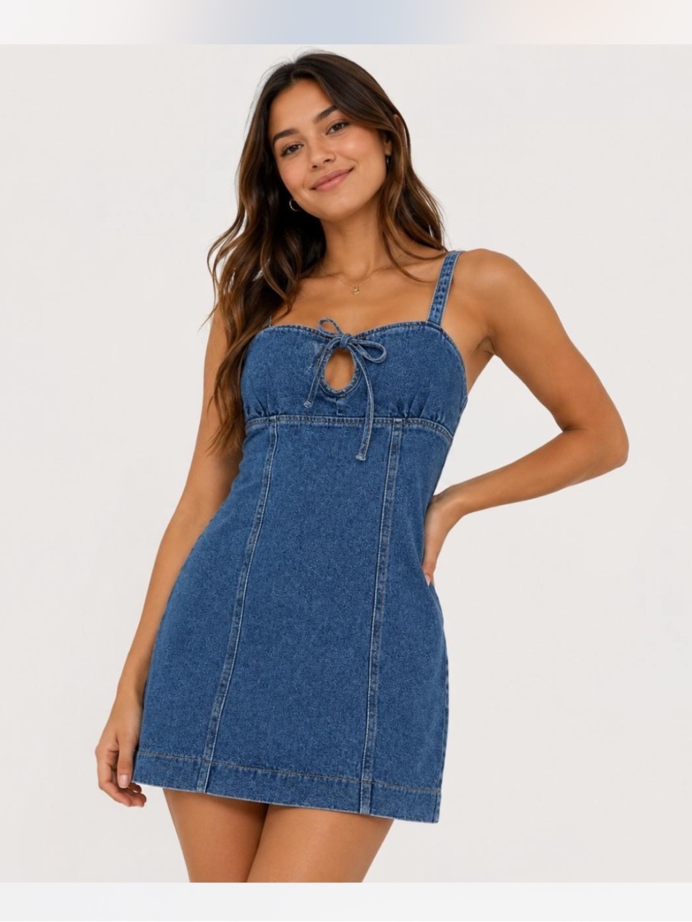 Urban Outfitters Keyhole Blue Denim Mini Dress 2